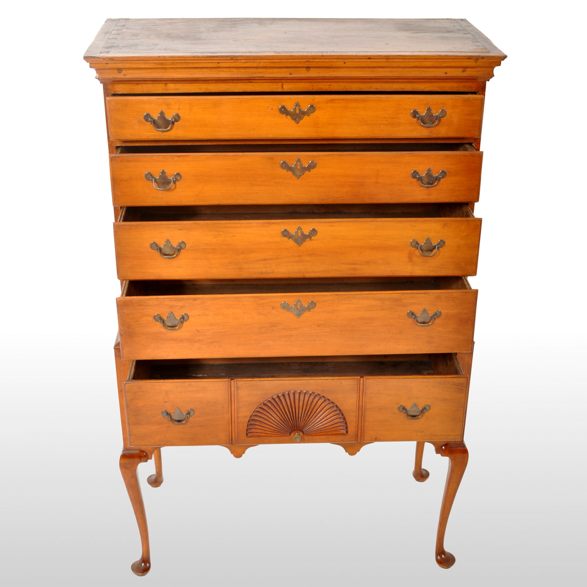 Antique American Queen Anne Connecticut Maple Highboy Chest On Stand, circa 1760