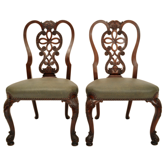 Pair of Antique 19th Century Carved Mahogany Georgian Chippendale Side Chairs, circa 1880