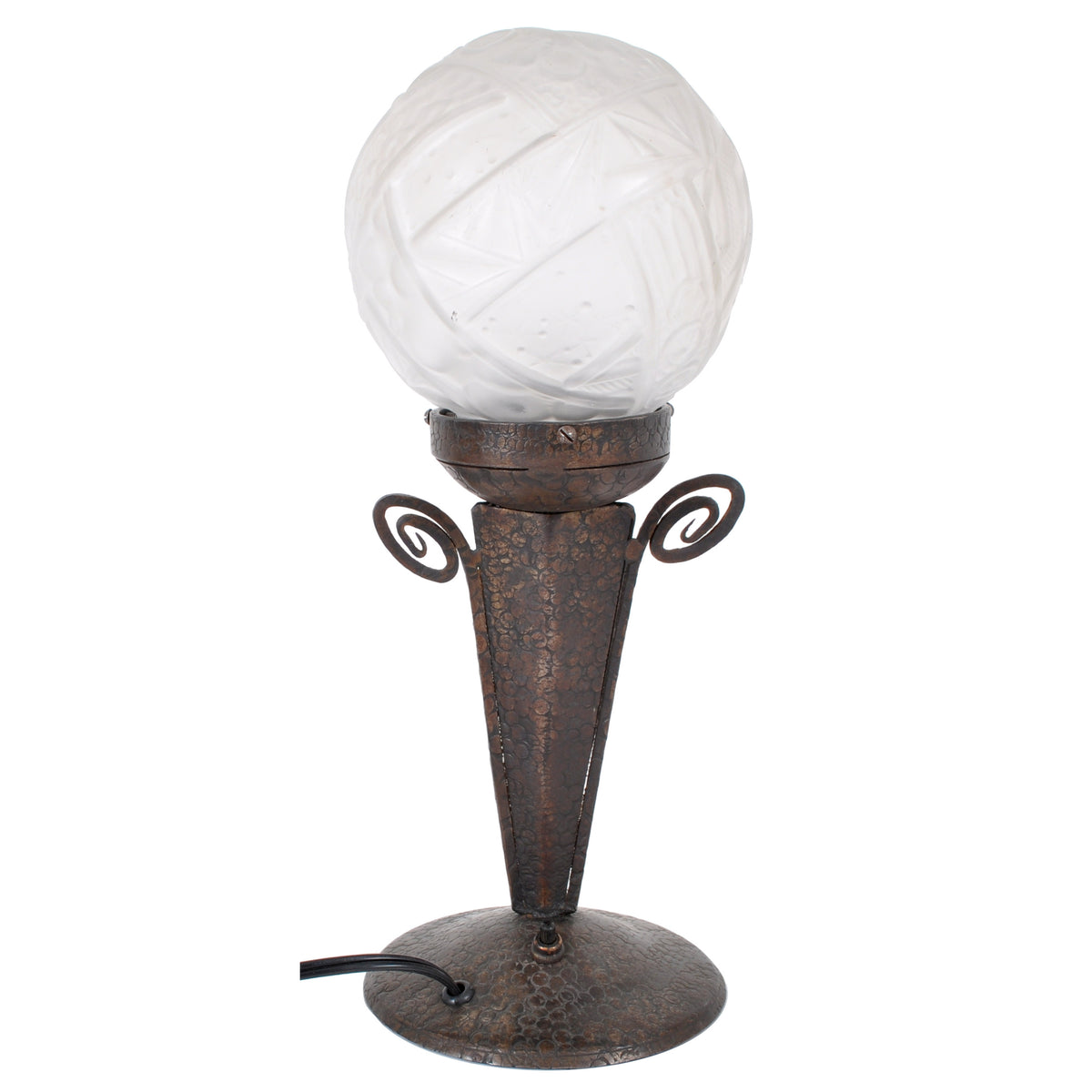 Antique French Art Deco Table Lamp Wrought Iron Daum Glass by Edgar Brandt, circa 1920