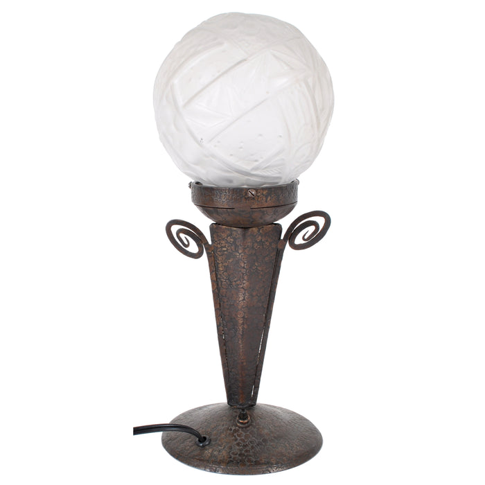 Antique French Art Deco Table Lamp Wrought Iron Daum Glass by Edgar Brandt, circa 1920