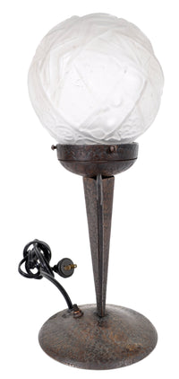 Antique French Art Deco Table Lamp Wrought Iron Daum Glass by Edgar Brandt, circa 1920