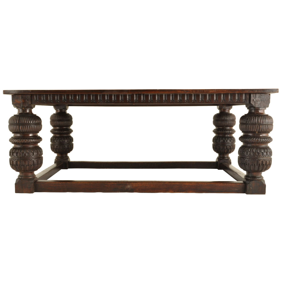 Antique Elizabethan Tudor Carved Oak Refectory Dining Console Serving Table, Circa 1580