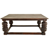 Antique Elizabethan Tudor Carved Oak Refectory Dining Console Serving Table, Circa 1580