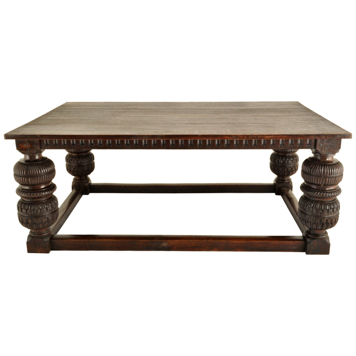 Antique Elizabethan Tudor Carved Oak Refectory Dining Console Serving Table, Circa 1580