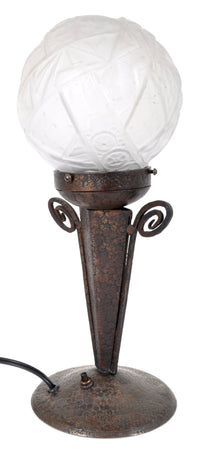 Antique French Art Deco Table Lamp Wrought Iron Daum Glass by Edgar Brandt, circa 1920