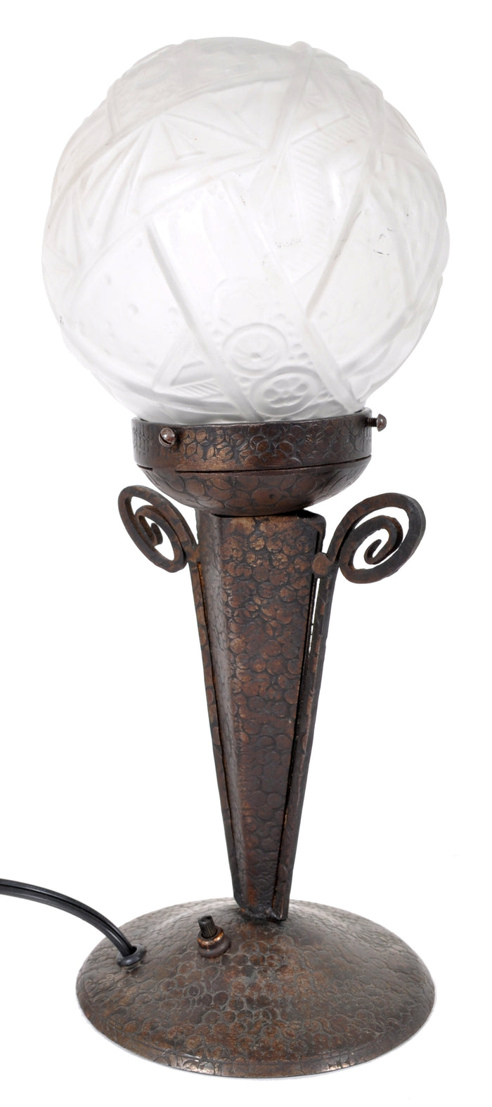 Antique French Art Deco Table Lamp Wrought Iron Daum Glass by Edgar Brandt, circa 1920