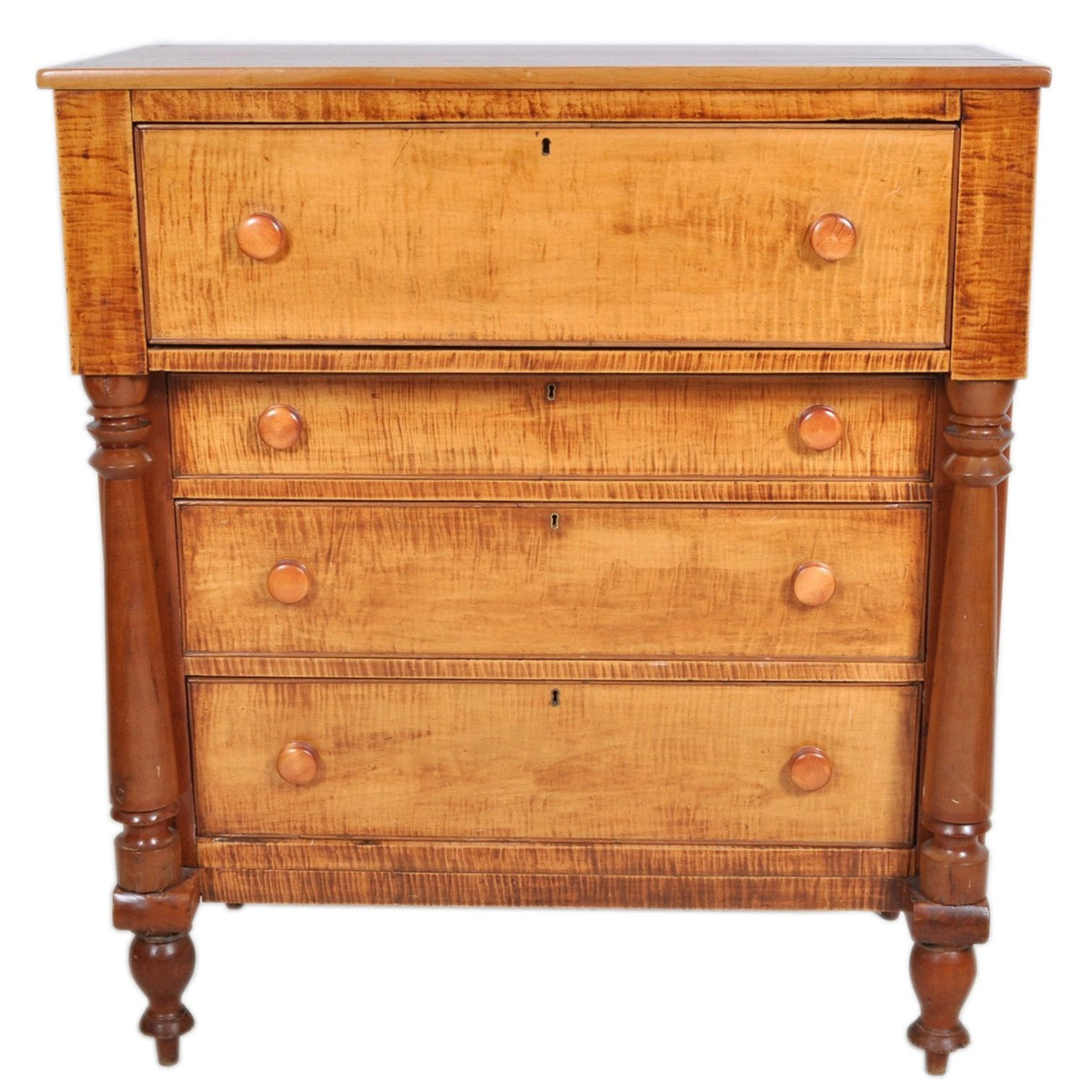 Antique American Empire 'Tiger Maple' Chest of Drawers/dresser, Pennsylvania circa 1840