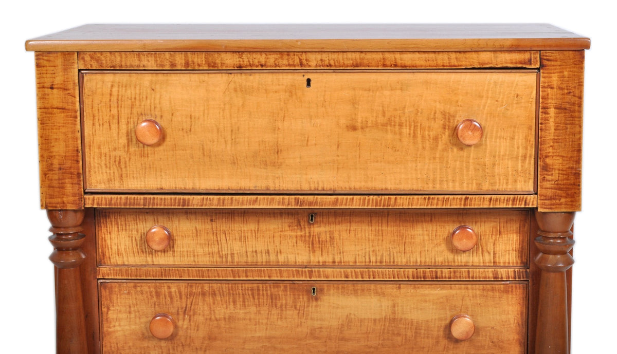 Antique American Empire 'Tiger Maple' Chest of Drawers/dresser, Pennsylvania circa 1840