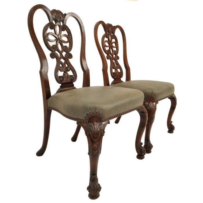 Pair of Antique 19th Century Carved Mahogany Georgian Chippendale Side Chairs, circa 1880