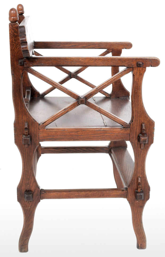 Antique Gothic Revival Arts & Crafts Metamorphic Oak Library Steps/Chair, A.W. Pugin, Circa 1860