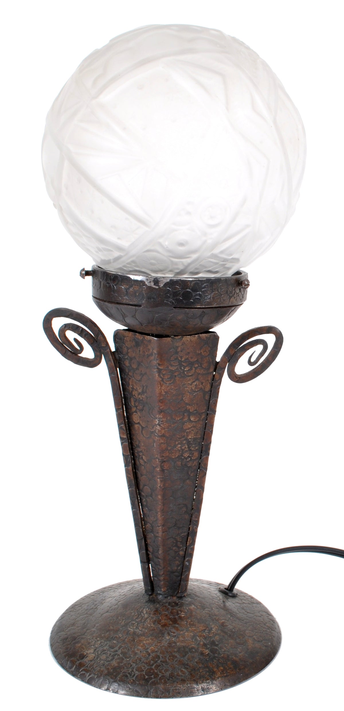 Antique French Art Deco Table Lamp Wrought Iron Daum Glass by Edgar Brandt, circa 1920
