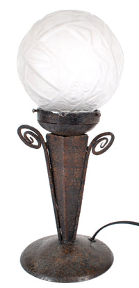 Antique French Art Deco Table Lamp Wrought Iron Daum Glass by Edgar Brandt, circa 1920