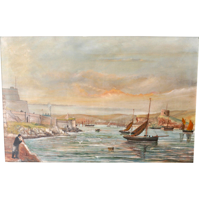 Large Antique Oil on Canvas Seascape Maritime Ships Painting William Turner Davey 1843