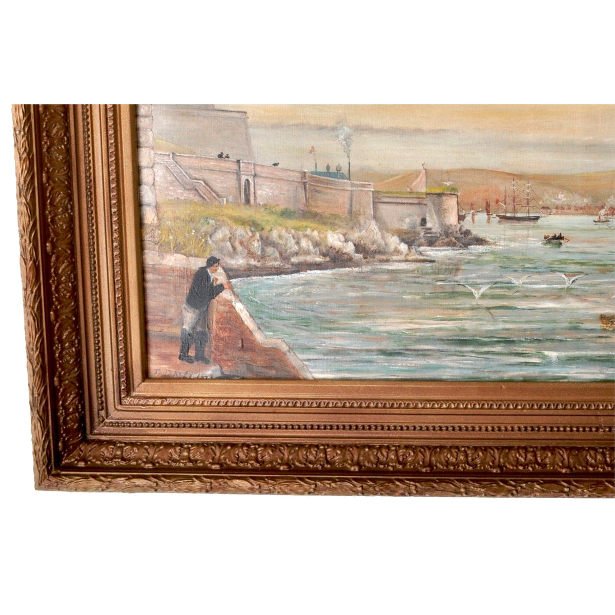 Large Antique Oil on Canvas Seascape Maritime Ships Painting William Turner Davey 1843