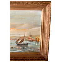 Large Antique Oil on Canvas Seascape Maritime Ships Painting William Turner Davey 1843