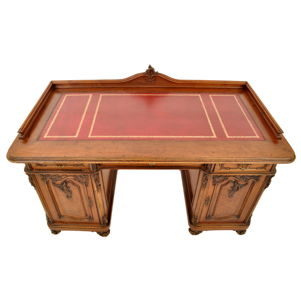 Antique 19th Century Austrian Carved Walnut Rococo Twin Pedestal Desk, circa 1880
