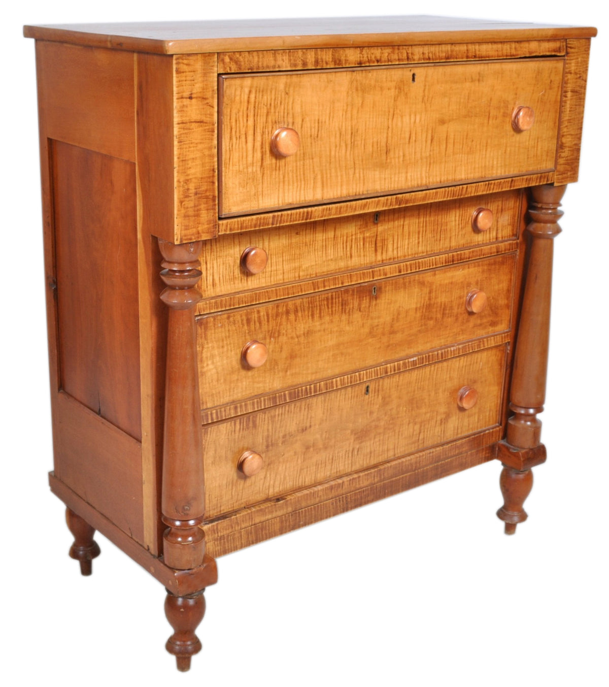 Antique American Empire 'Tiger Maple' Chest of Drawers/dresser, Pennsylvania circa 1840
