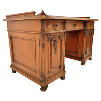 Antique 19th Century Austrian Carved Walnut Rococo Twin Pedestal Desk, circa 1880