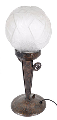 Antique French Art Deco Table Lamp Wrought Iron Daum Glass by Edgar Brandt, circa 1920