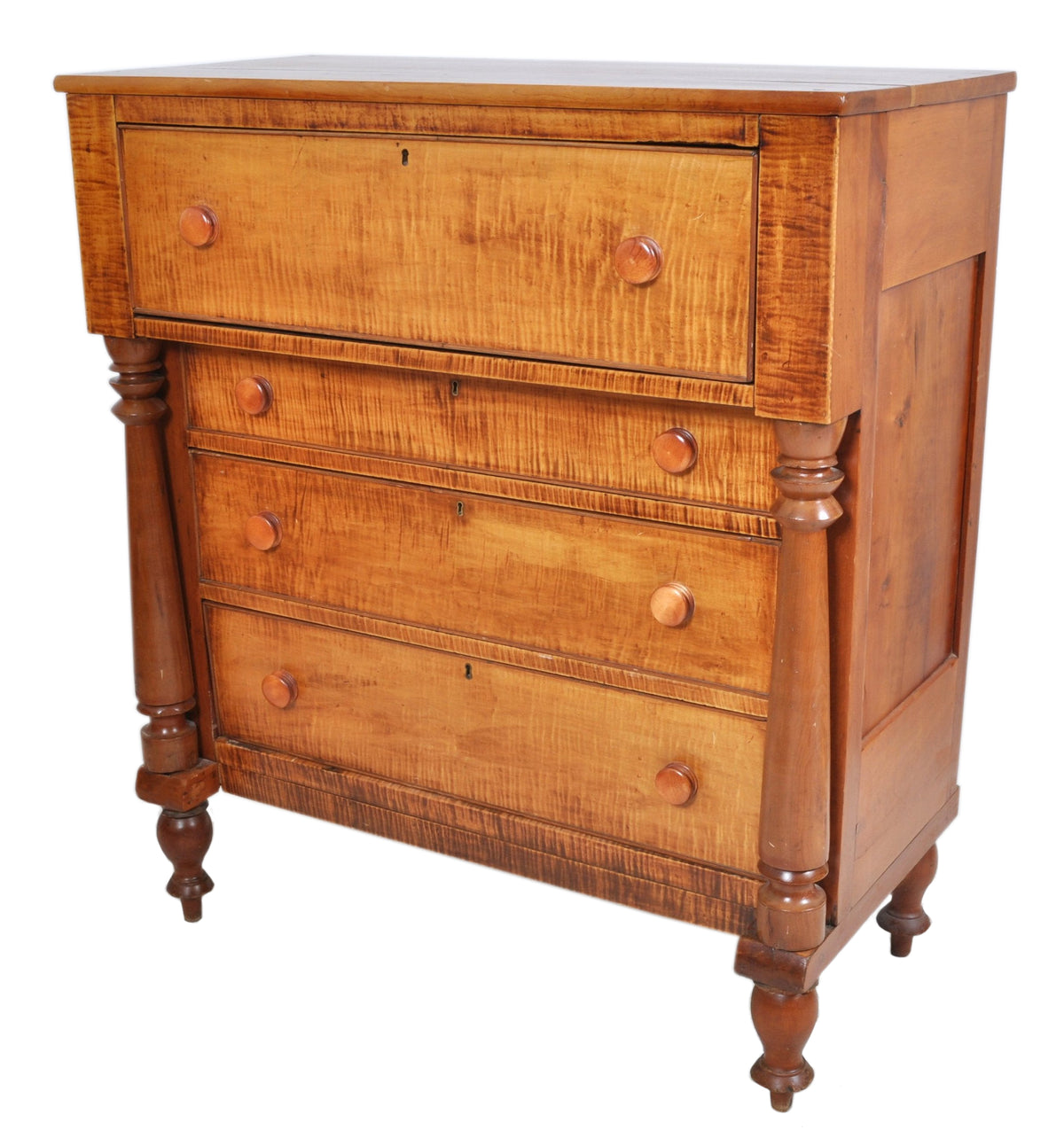 Antique American Empire 'Tiger Maple' Chest of Drawers/dresser, Pennsylvania circa 1840