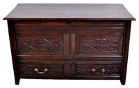 Antique English Late 17th Century Carved Oak Mule Chest / Coffer, circa 1680