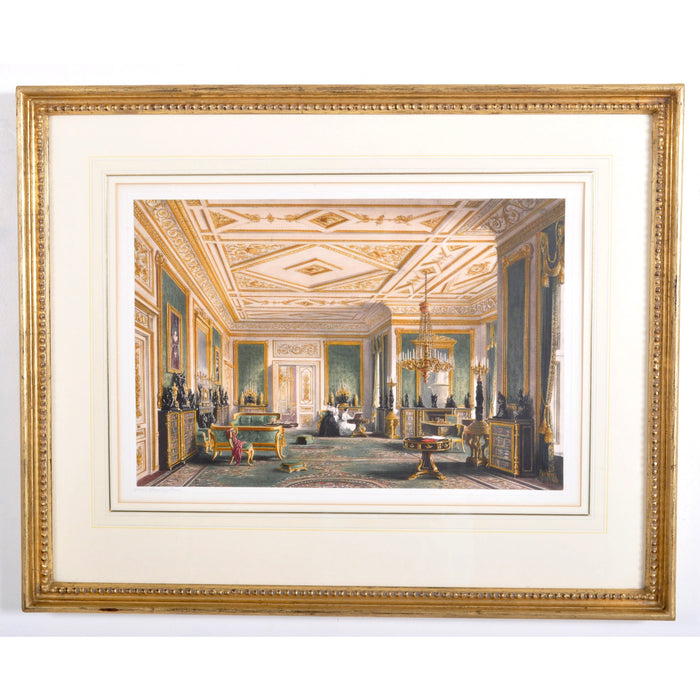 "The Green Drawing Room" Joseph Nash (1808-1878), Color Engraving Interior of Windor Castle, 1848