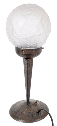 Antique French Art Deco Table Lamp Wrought Iron Daum Glass by Edgar Brandt, circa 1920