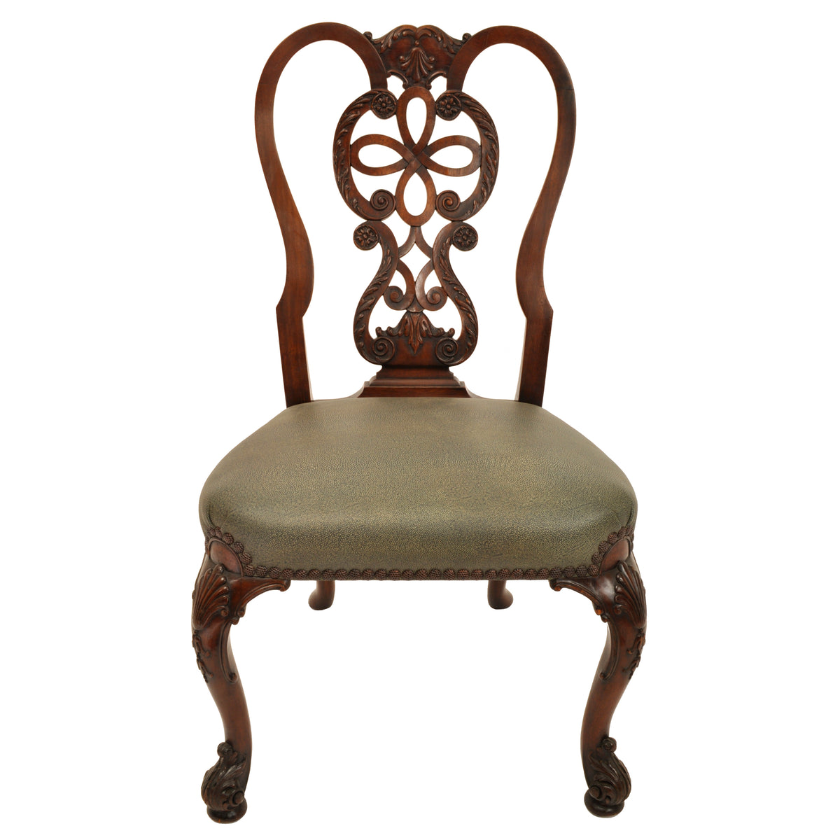 Pair of Antique 19th Century Carved Mahogany Georgian Chippendale Side Chairs, circa 1880