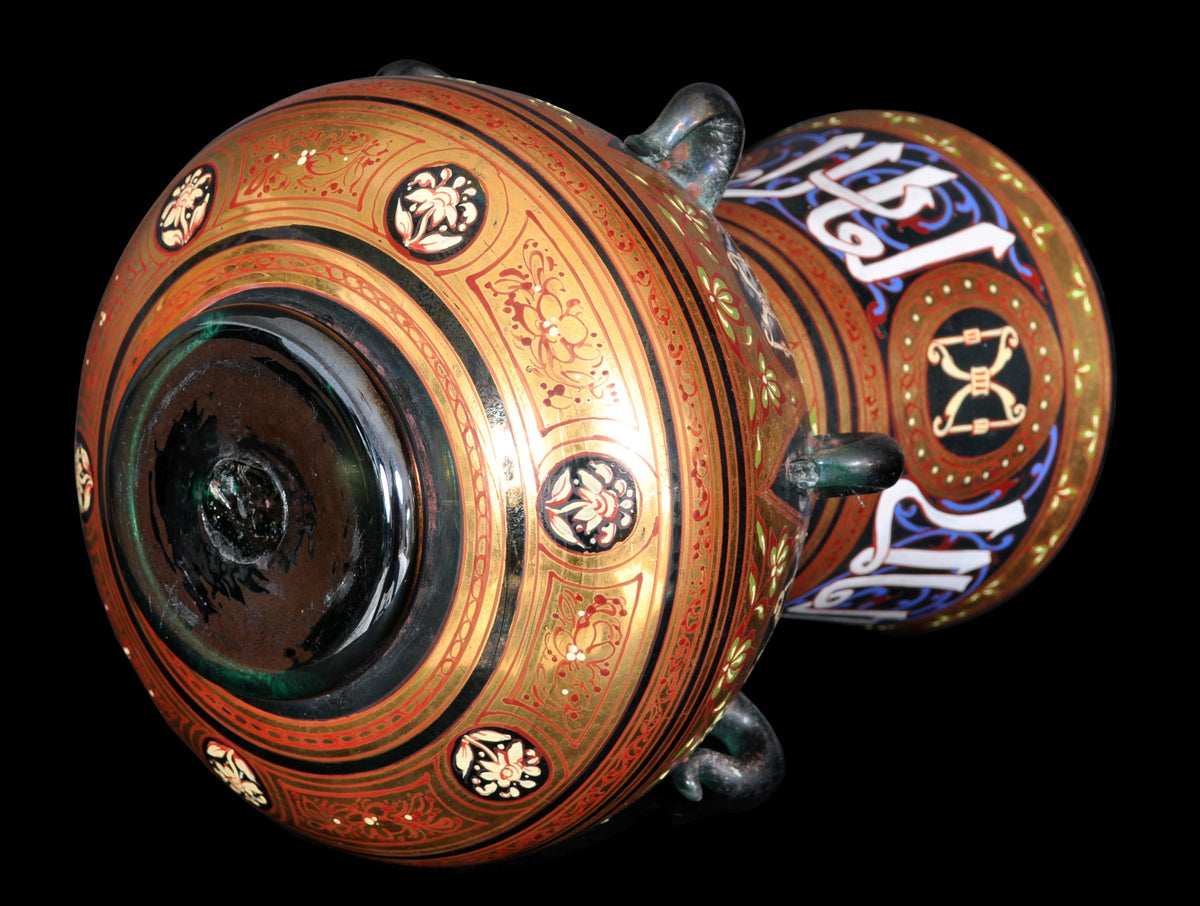 Antique French Islamic Glass Enamel Gilt Mamluk Revival Mosque Lamp, Phillippe-Joseph Brocard (1831-1896), circa 1880