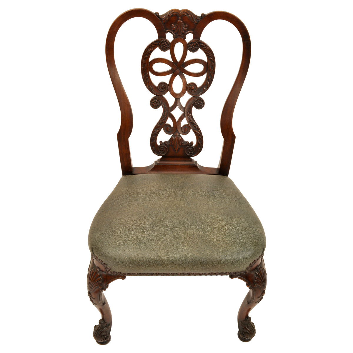 Pair of Antique 19th Century Carved Mahogany Georgian Chippendale Side Chairs, circa 1880