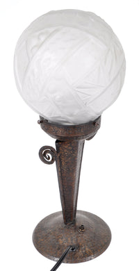 Antique French Art Deco Table Lamp Wrought Iron Daum Glass by Edgar Brandt, circa 1920
