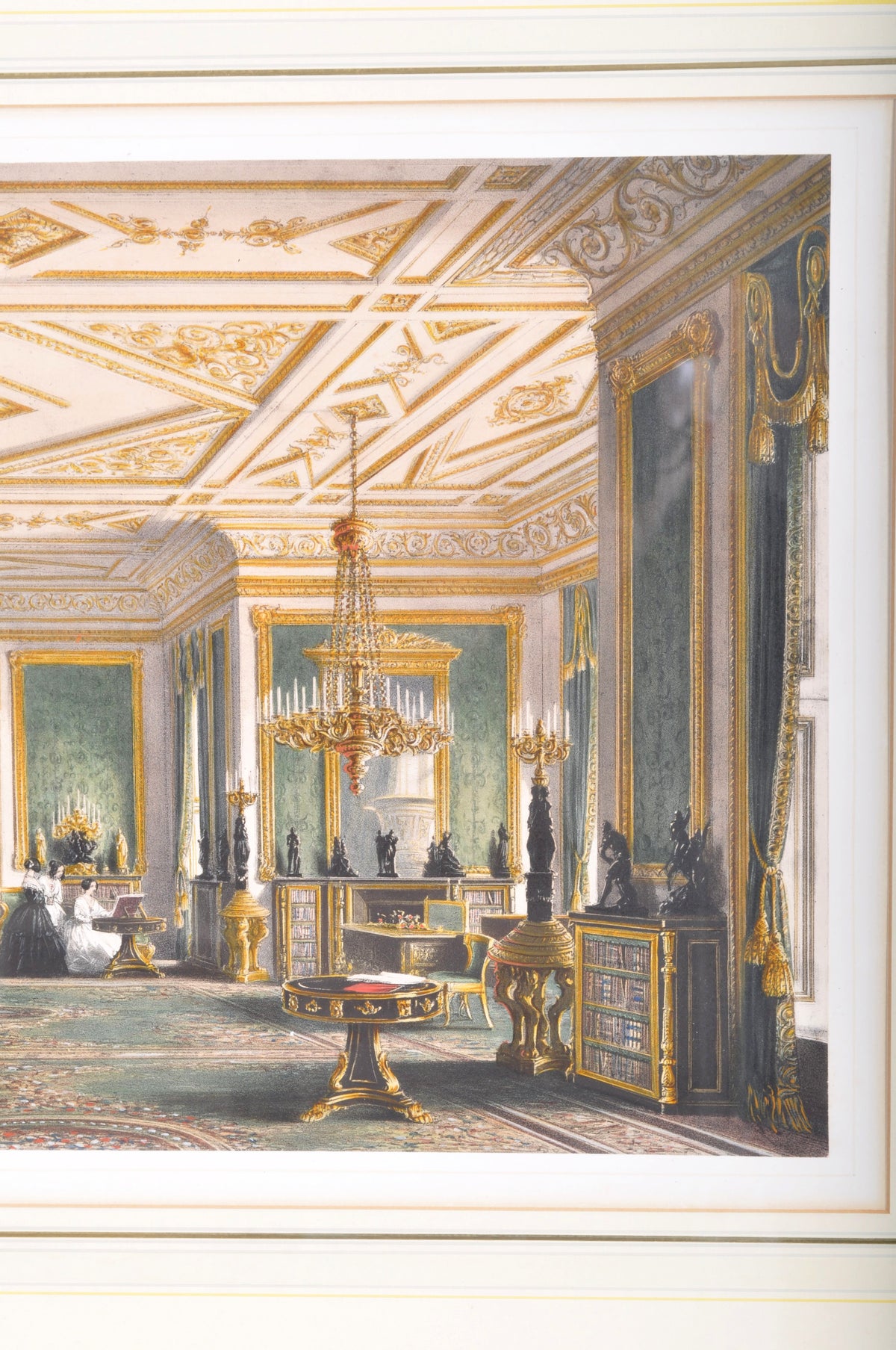 "The Green Drawing Room" Joseph Nash (1808-1878), Color Engraving Interior of Windor Castle, 1848