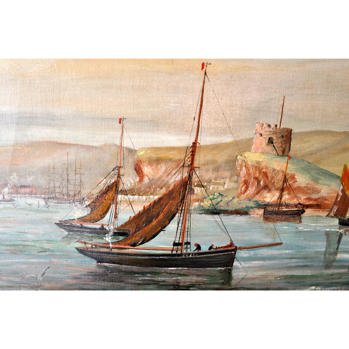 Large Antique Oil on Canvas Seascape Maritime Ships Painting William Turner Davey 1843