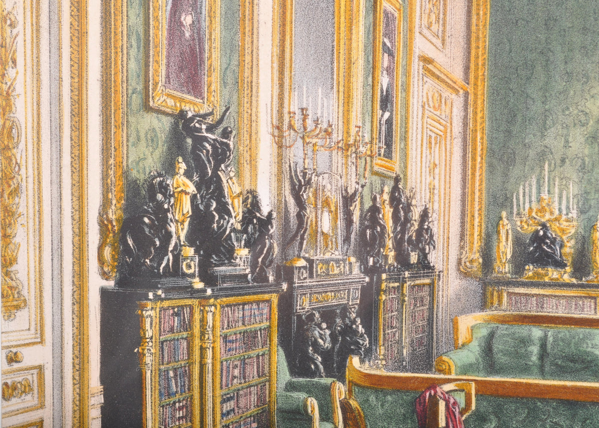 "The Green Drawing Room" Joseph Nash (1808-1878), Color Engraving Interior of Windor Castle, 1848