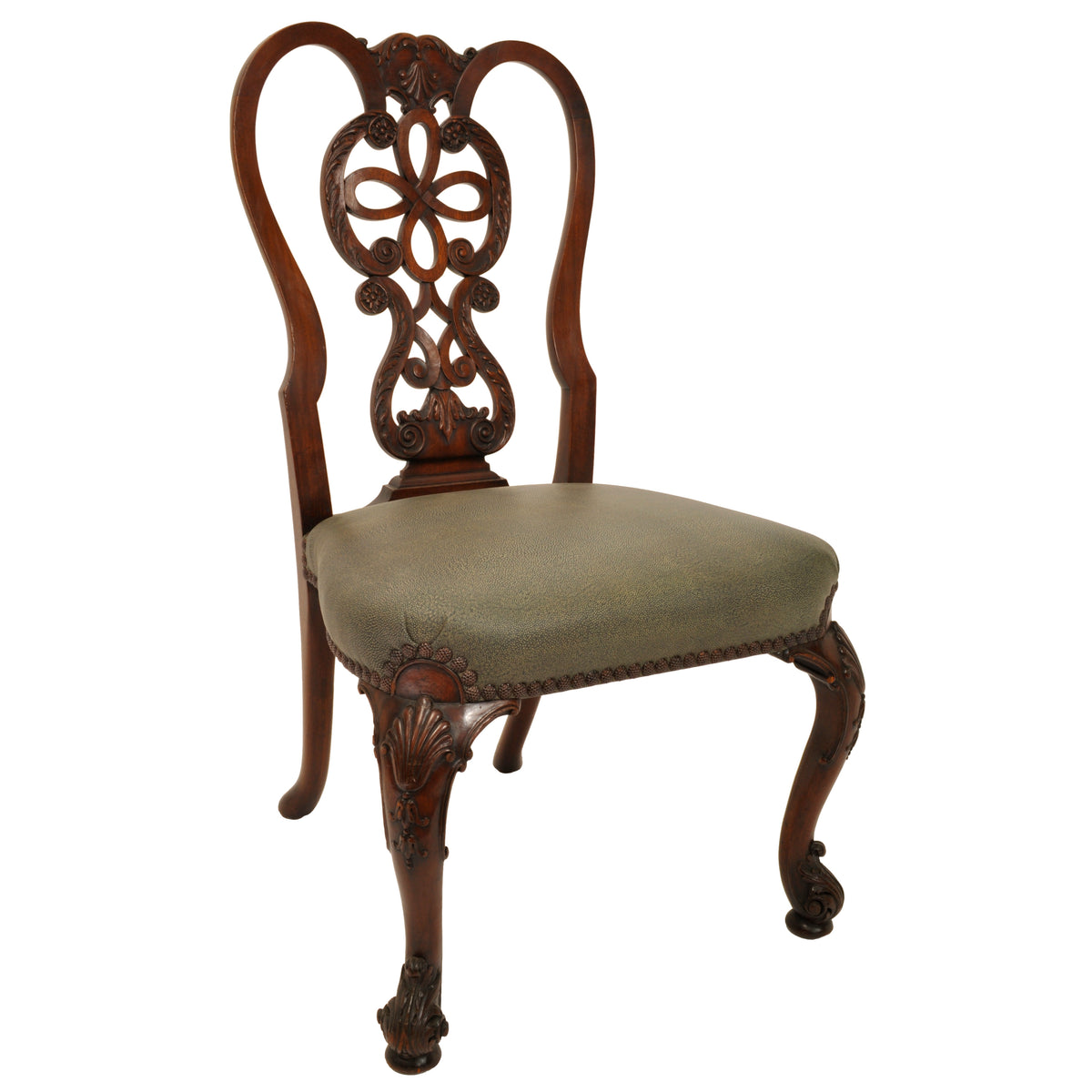 Pair of Antique 19th Century Carved Mahogany Georgian Chippendale Side Chairs, circa 1880