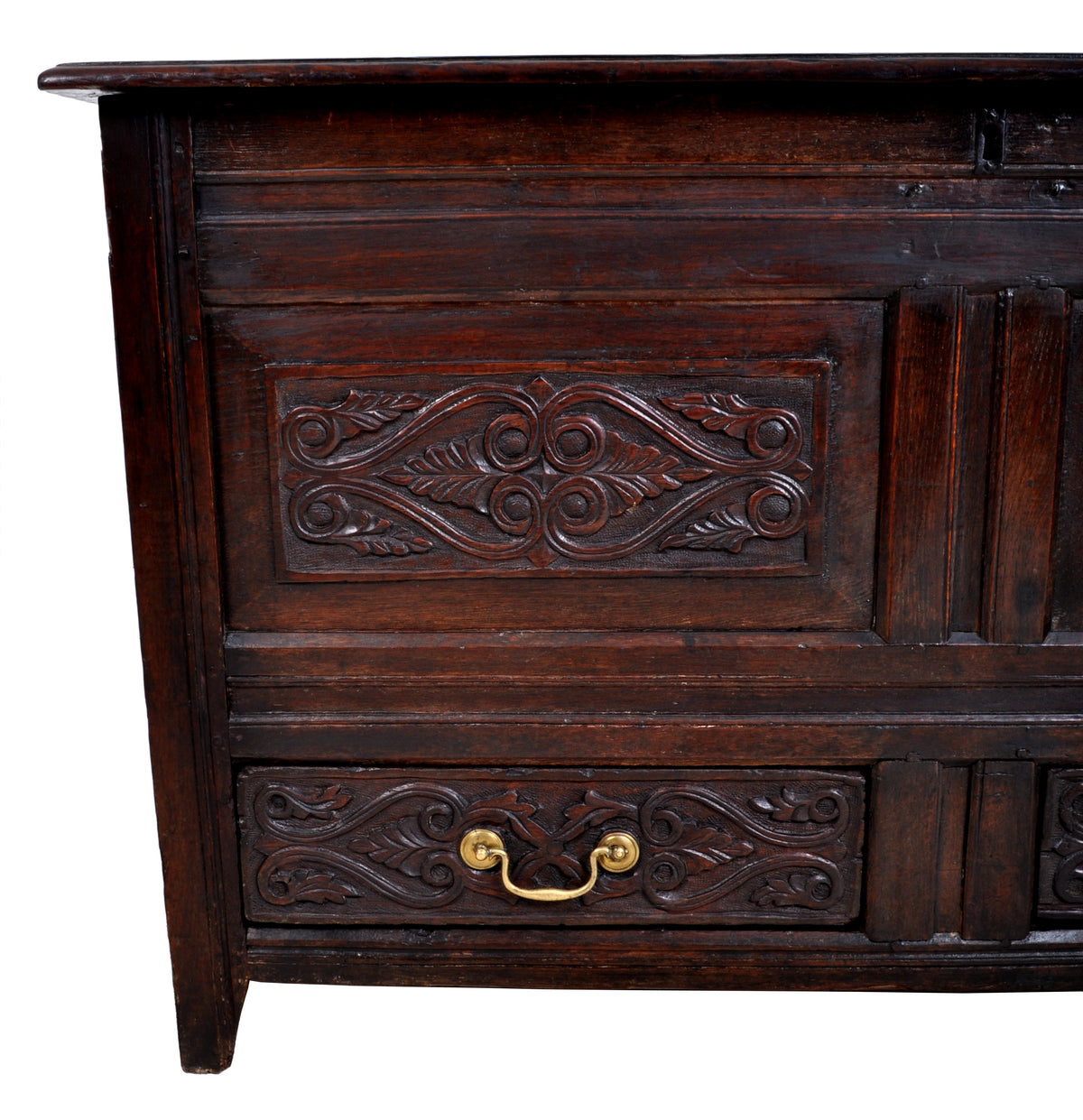 Antique English Late 17th Century Carved Oak Mule Chest / Coffer, circa 1680