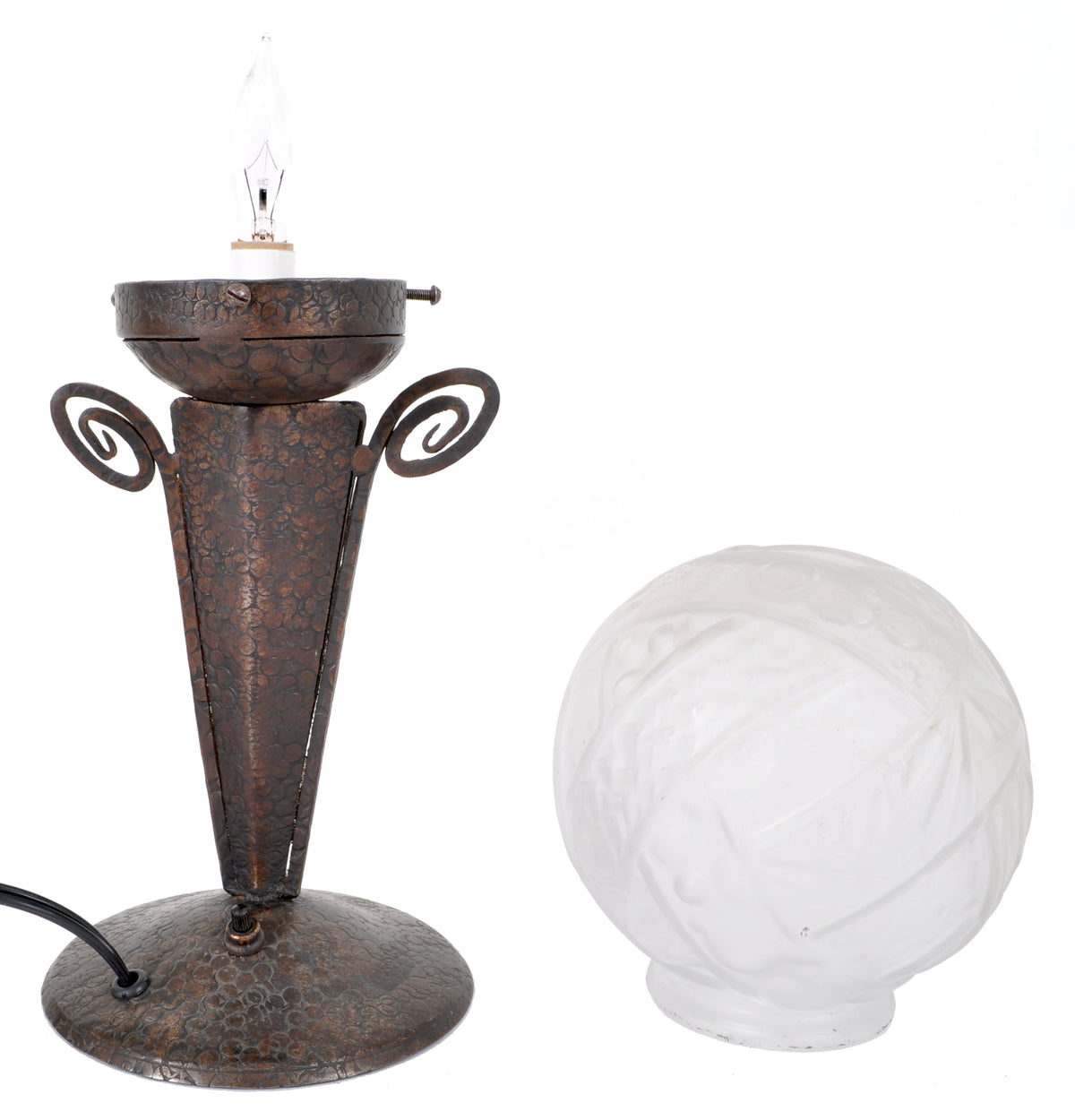 Antique French Art Deco Table Lamp Wrought Iron Daum Glass by Edgar Brandt, circa 1920