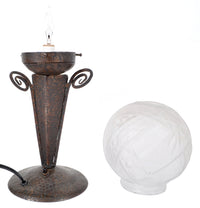 Antique French Art Deco Table Lamp Wrought Iron Daum Glass by Edgar Brandt, circa 1920