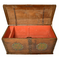 Antique 18th Century German Baroque Painted Walnut Iron Coffer Chest Trunk 1784