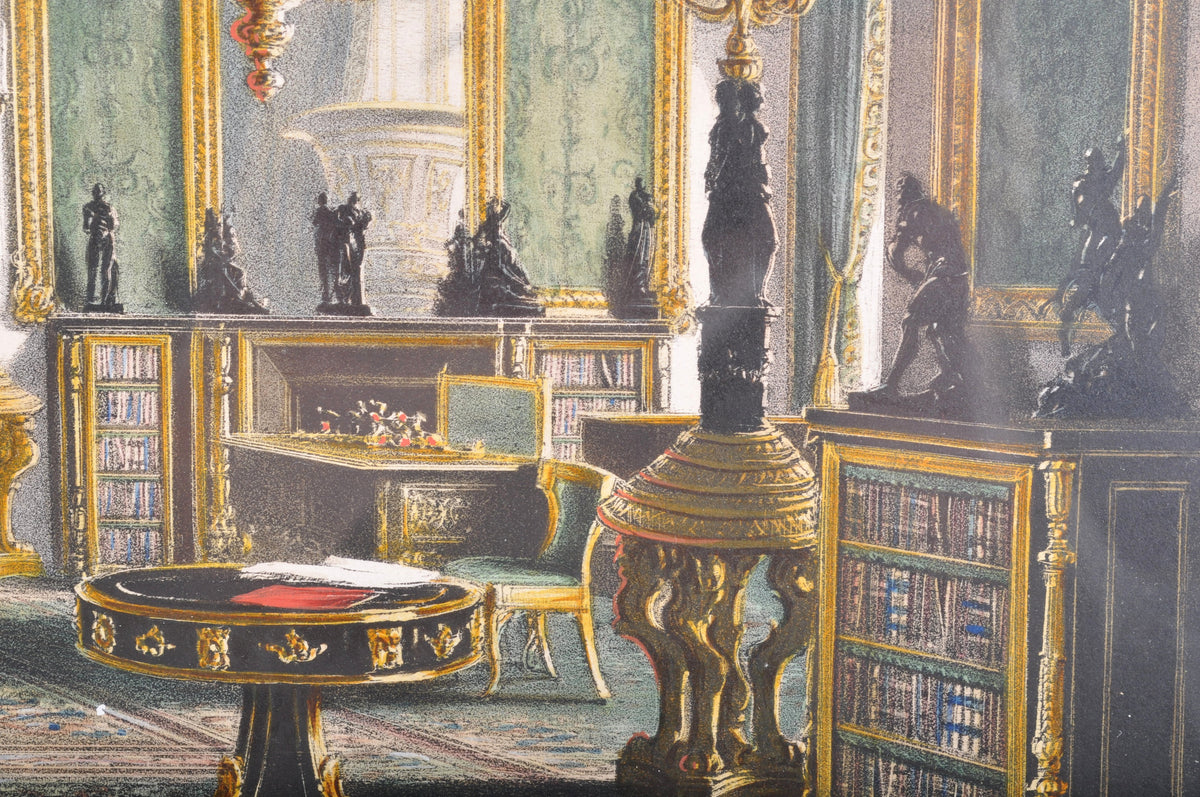 "The Green Drawing Room" Joseph Nash (1808-1878), Color Engraving Interior of Windor Castle, 1848