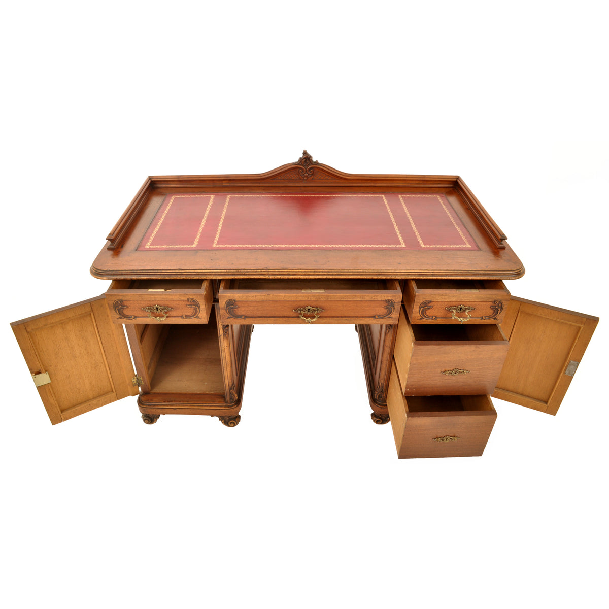 Antique 19th Century Austrian Carved Walnut Rococo Twin Pedestal Desk, circa 1880