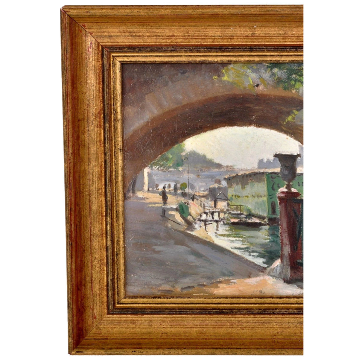 Antique French Impressionist Oil Painting Paris River Scene Paul de Frick 1900