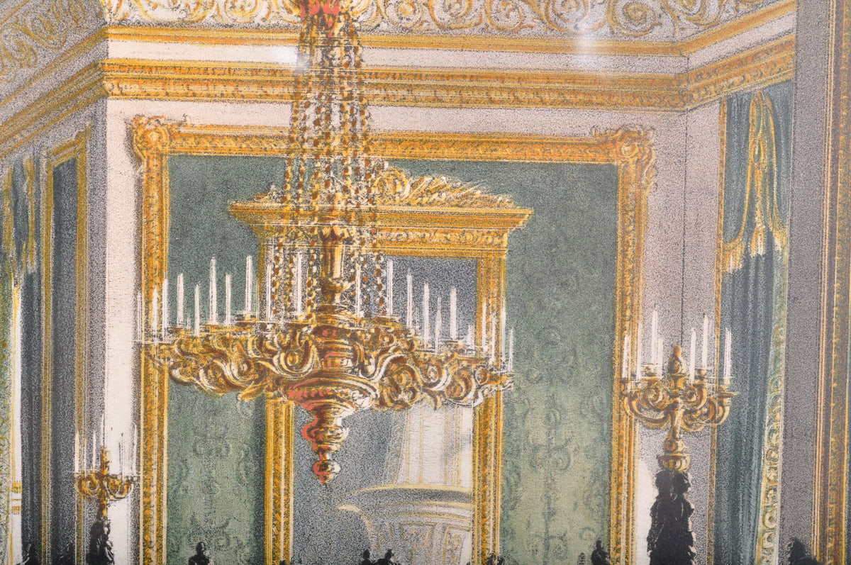 "The Green Drawing Room" Joseph Nash (1808-1878), Color Engraving Interior of Windor Castle, 1848