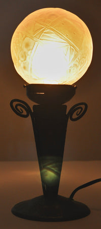 Antique French Art Deco Table Lamp Wrought Iron Daum Glass by Edgar Brandt, circa 1920