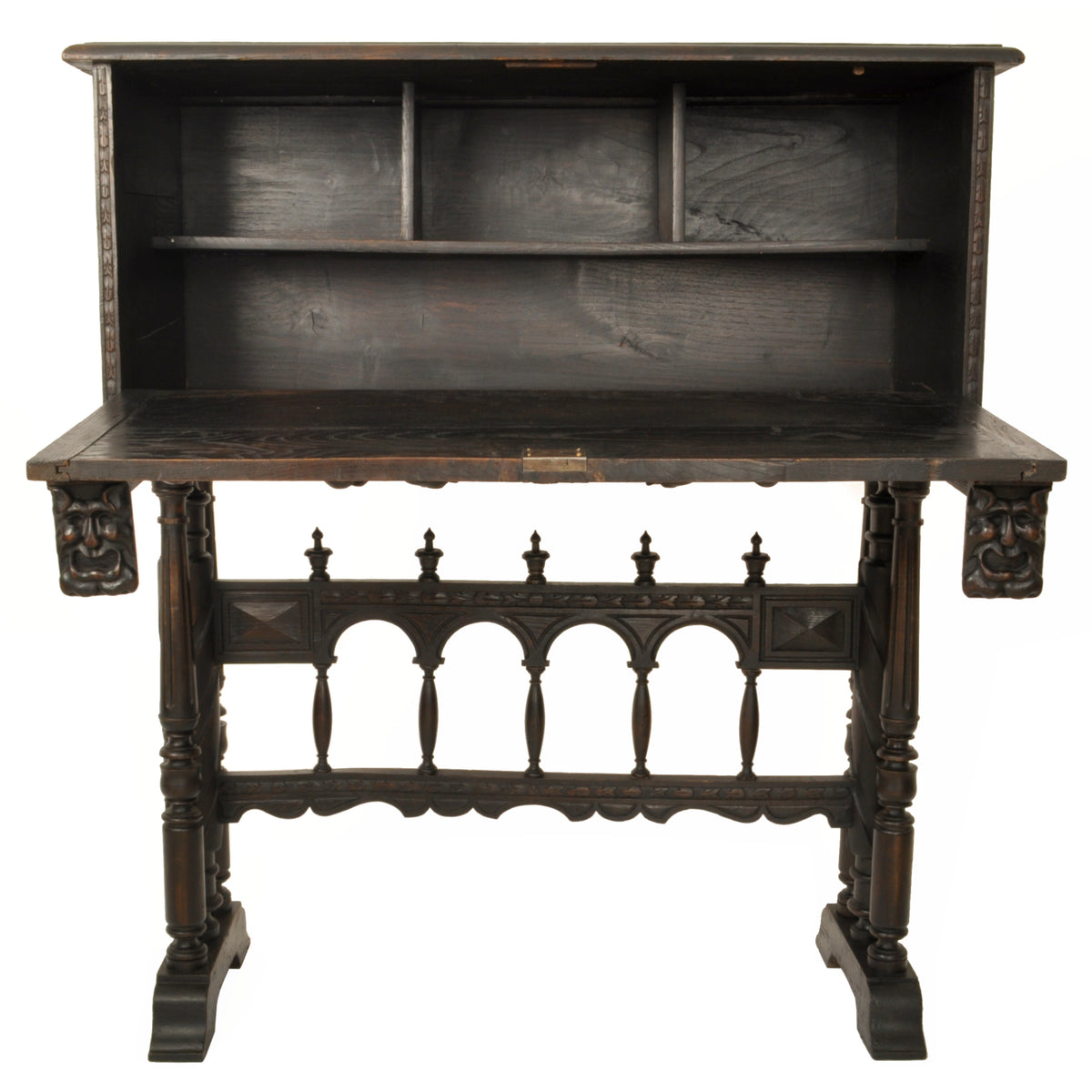 Antique 19th Century Spanish Baroque Carved Vargueno / Desk / Cabinet on Stand, circa 1880
