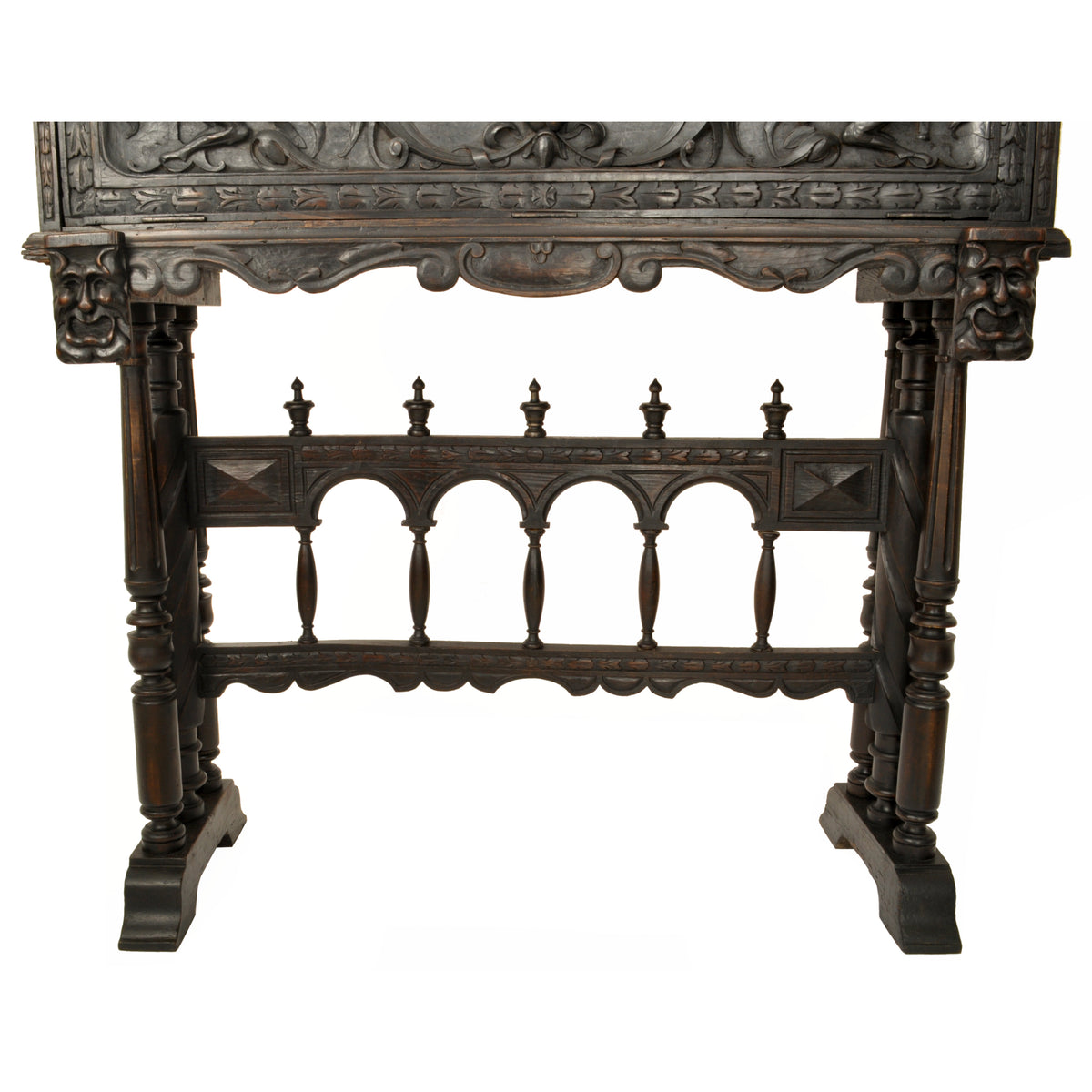 Antique 19th Century Spanish Baroque Carved Vargueno / Desk / Cabinet on Stand, circa 1880