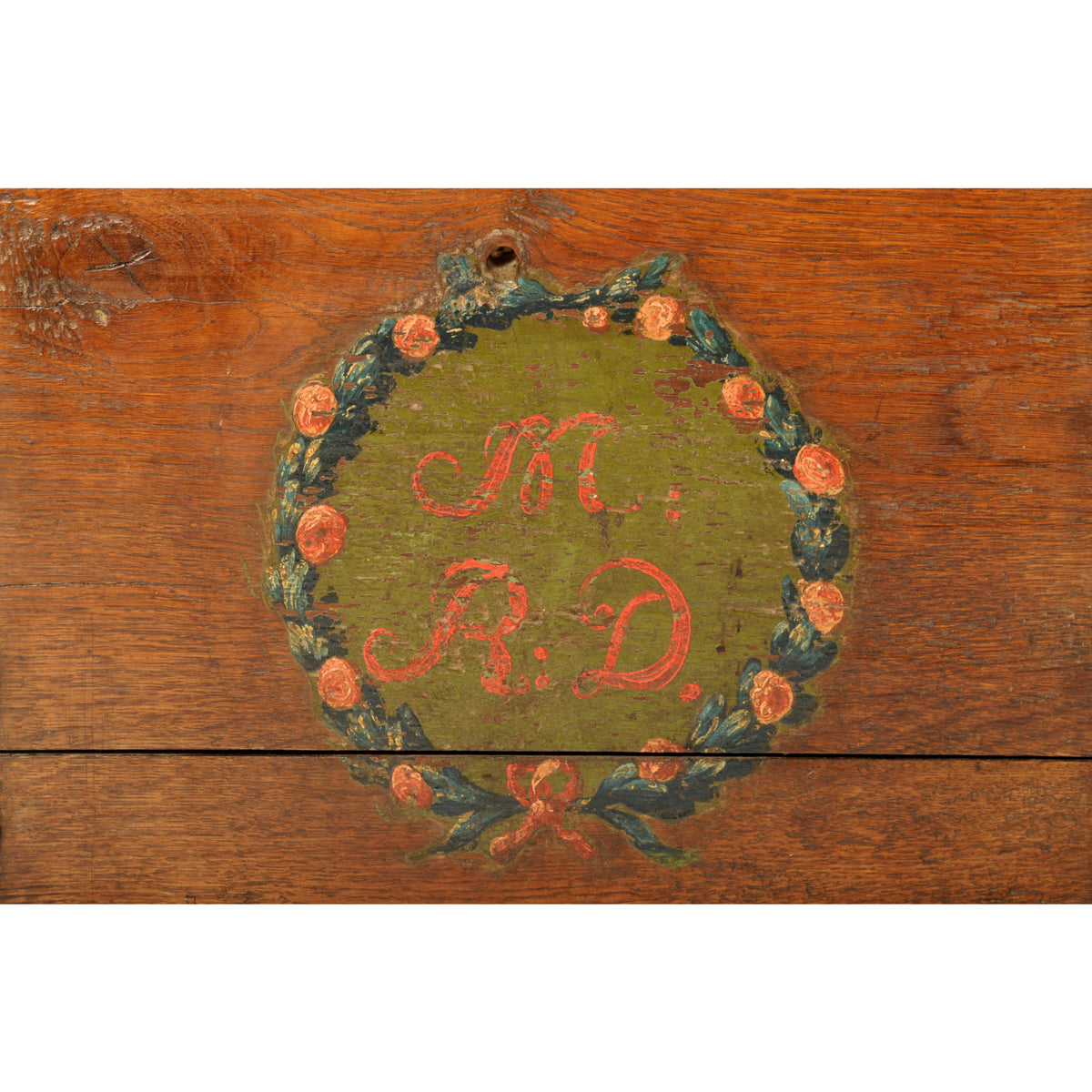 Antique 18th Century German Baroque Painted Walnut Iron Coffer Chest Trunk 1784