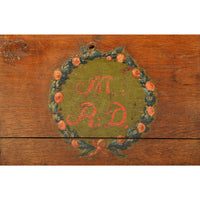 Antique 18th Century German Baroque Painted Walnut Iron Coffer Chest Trunk 1784