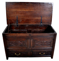 Antique English Late 17th Century Carved Oak Mule Chest / Coffer, circa 1680