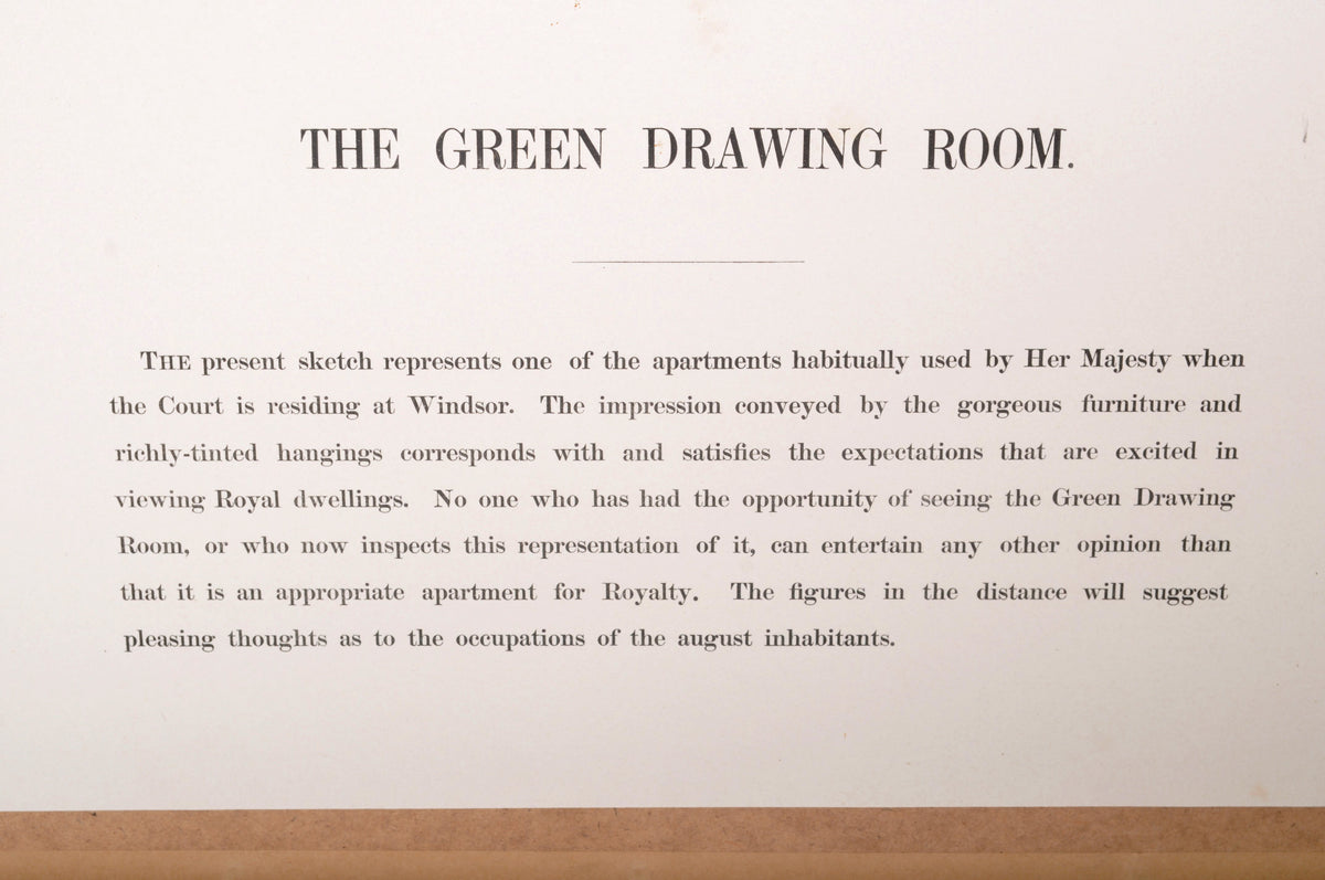 "The Green Drawing Room" Joseph Nash (1808-1878), Color Engraving Interior of Windor Castle, 1848
